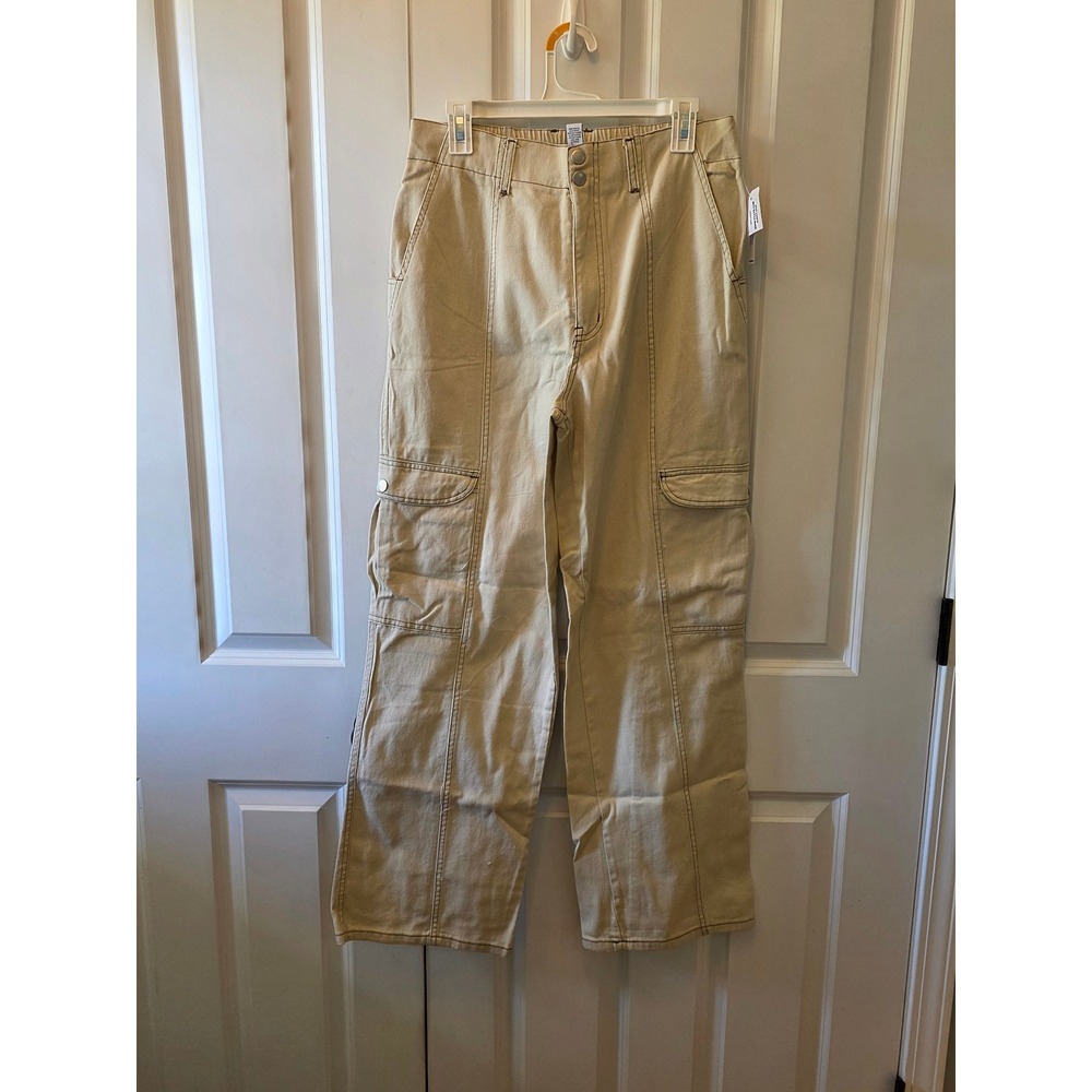 RSQ Womens Loose Fit Cargo Pants Ecru Tan Cotton High Waist XL MHP5291 NWT